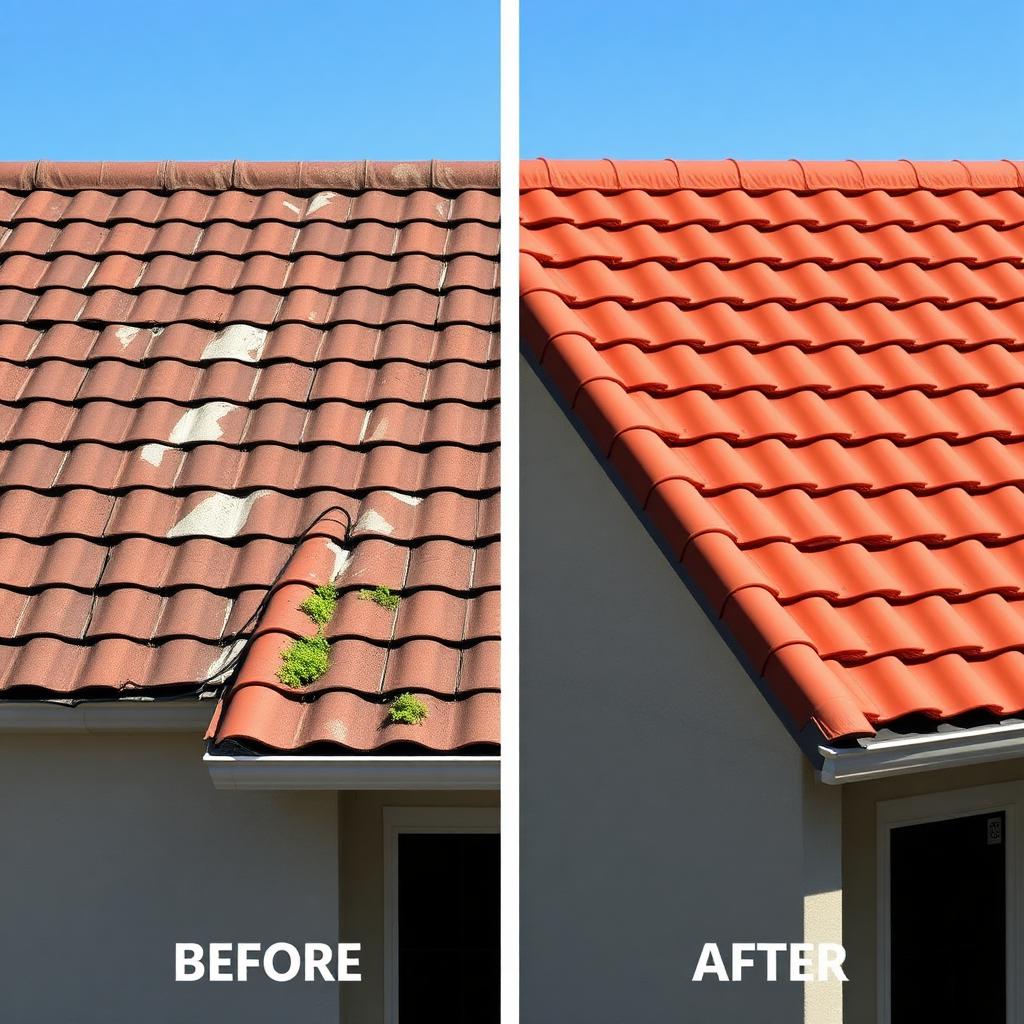 Before and after: Cracked Tile Roof Restoration